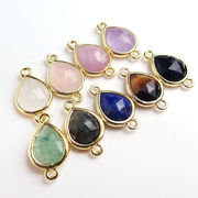 【天然石チャーム】しずく型 ドロップカットコネクター ゴールド枠 約16×9.5mm 両カン付き アクセサリー