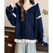 【日本倉庫即納】 パーカー レース切り替え 韓国風 ZIP