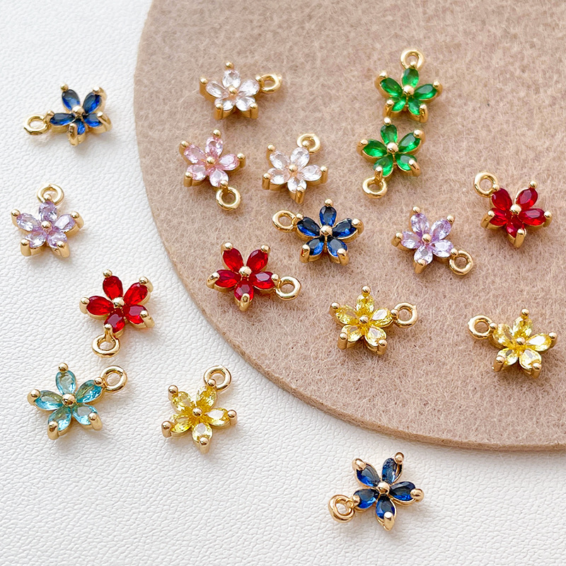 ストーン付チャーム アクセサリーパーツ 花チャーム フラワー DIY 金具 丸カン付き ハンドメイドパーツ