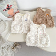 2025秋冬新作　子供服　刺繍　裏起毛　ボアベスト　キッズ　チョッキ　カジュアル　トップス　男女兼用