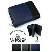 セール★全3色 KIMGS GEAR(キングスギア)サフィアーノ加工 Rファスナー 小銭入れ 二つ折り財布