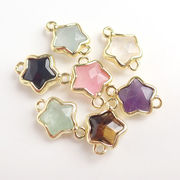 【天然石スター型チャーム】星型 両カン付き ゴールド枠 約14×10mm ハンドメイド アクセサリーパーツ