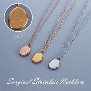 ステンレス ネックレス 低アレルギー k18コーティング あずき 楕円形 英語 ペンダントトップ【国内即納】