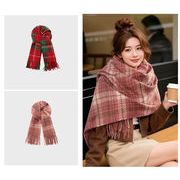 韓国風 チェック柄 マフラー 秋冬新作 厚手で柔らかい 2WAYショール 保温性抜群 クリスマスコーデにも