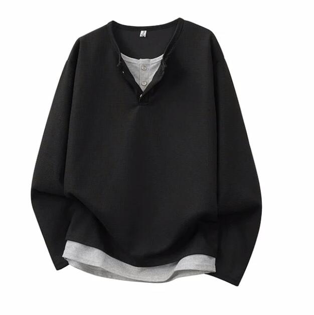 秋冬トップス ロングTシャツ 長袖 レイヤード アメリカン風 メンズ