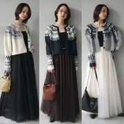 オシャレ　ジャカードニットカーディガントップス　レディース　3色