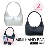 ミニハンドバッグ レディース 7692 合皮 小さめ バッグ ブラック パールホワイト 上品デザイン