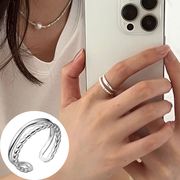 ダブルリング風シルバー指輪 リング 波模様 S925 シルバーアクセサリー アレルギー対応 調整可能