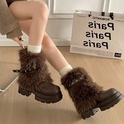 シューズ　ファーショートブーツ　秋冬　デザイン　韓国ファッション　INS