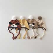 子供帽子　キッズニット帽　ポンポン付きイヤーマフハット　韓国キッズハット