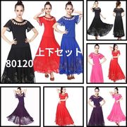 上下セット/社交ダンス衣装、パフォーマンス衣装、ベルスリーブダンス衣装、ラテン80120
