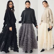 オシャレVネックニットセーターケープ2点セット　チュールスカート　3色