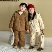 2025冬季新作 子供用  冬用暖かいスーツ レディース 裏起毛パジャマ  中綿パジャマ 2点セット