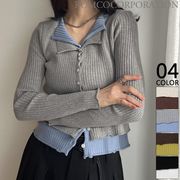 【2025新作商品♪】ボタンデザイン配色リブニットトップス