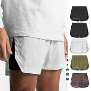 【LOGO有】メンズ 5分丈スポーツショーツ 假二重デザイン 多ポケット アウトドア ランニングパンツ★全4色