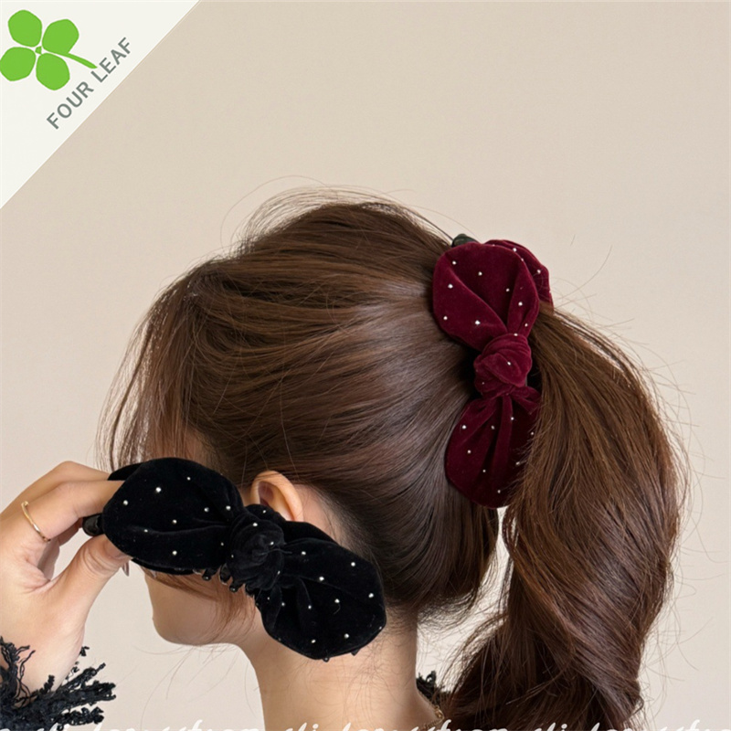 ベロア 蝶結び バナナクリップ 蝶結び 髪留め 秋冬 ヘアアクセサリー ファッション 高級感 やさしい