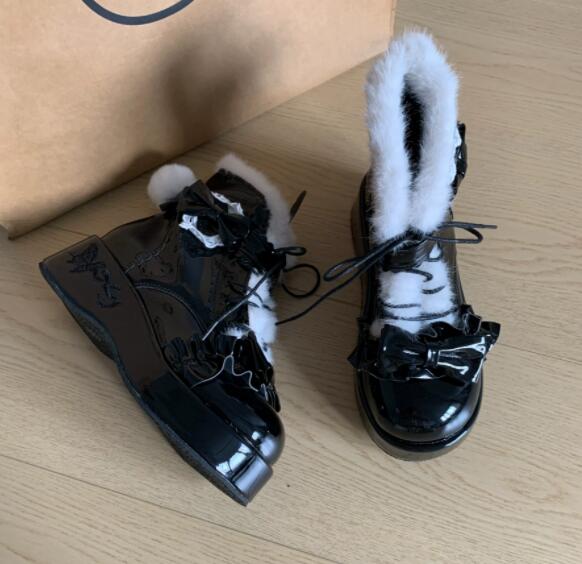 秋冬シューズ  ブーツ ショートブーツ   厚底 裏起毛 ロリータファッション  お出かけ 靴