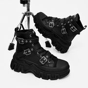 ブーツ メンズ サイドジップ 編み上げ フェイクレザー ワークブーツ ショート 厚底 履きやすい