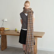 ウールマフラー　40*220cm　チェック柄　クラシック   ロングマフラー　韓国ファッション