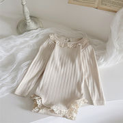 2025秋冬※LQY☆フリル丸首 長袖ロンパース 女の子 裾フリルカバーオール