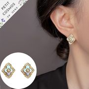 キラキラ貝殻ピアス ひし形 レトロ風 アクセサリー S925針 アレルギー対応 おしゃれ 大人かわいい 上品