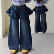 2025秋冬※デニムパンツ フリル付きヒップカバー ストレート ワイドパンツ
