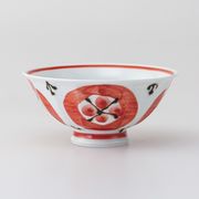 〈ＳＡＬＥ〉【波佐見焼】 丸格子 面取軽量飯碗 中・赤　日本製