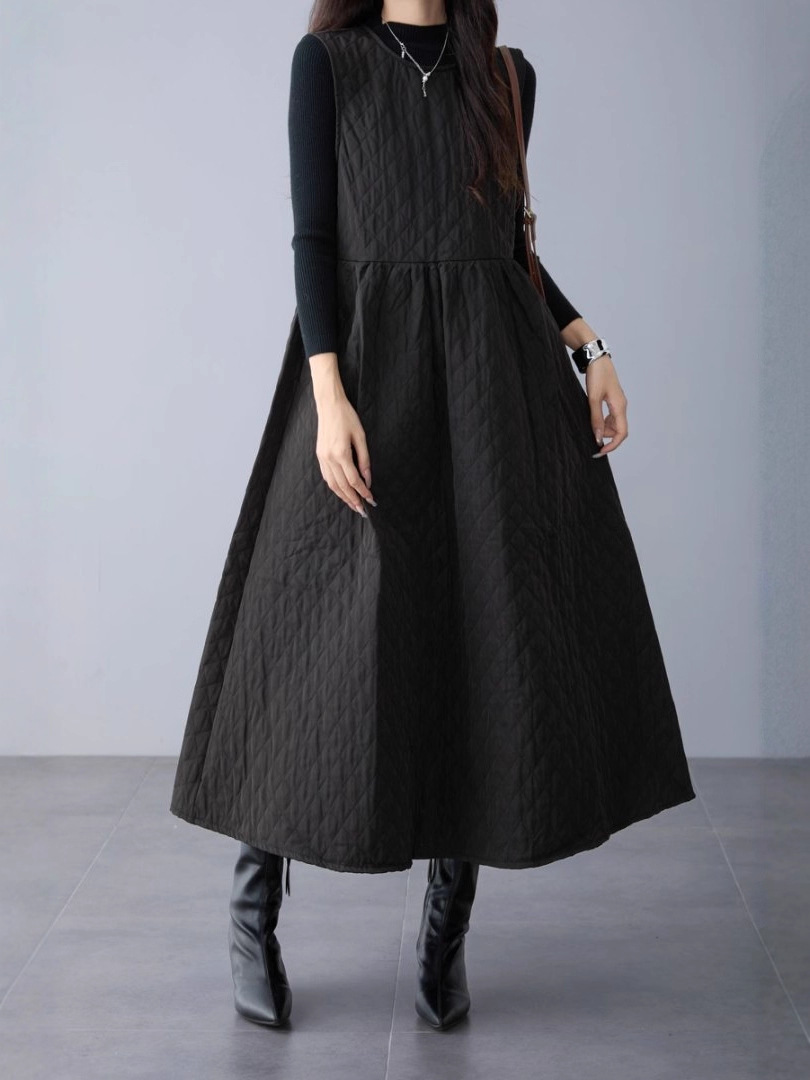 ワンピース ノースリップ ロング丈ワンピース ベストワンピース 重ね着 秋冬 体型カバー