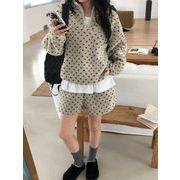 2025年INS 秋冬新作     可愛い  スウィート  スタンドカラー  ラムウール  スウェット  セット