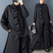 初回送料無料　ワイシャツ　ワイドパンツ　フリルの縁　レーディスファション商品　人気トップス