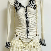 長袖 ポロシャツ ゼブラ柄 ジップアップ ギャル 渋谷系 レトロ ショート丈 トップス