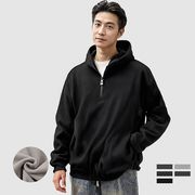 PQ0589 2025年秋冬新作 フード付き ハーフジップ パーカー メンズ 無地 保温 アウトドア スポーツ 裏起毛
