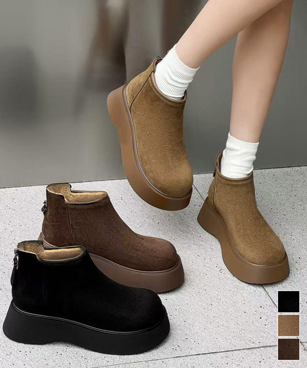 【日本倉庫即納】 スエードタッチ厚底ショートブーツ 裏起毛