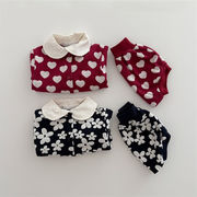 2026春新作　ベビー服　ジャカード　セットアップ　カーディガン　ブルマー　可愛い　花柄　子供服　2色