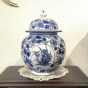 シノワ・壺・八角・ホワイト ブルー 花器 花びん フラワースタンド