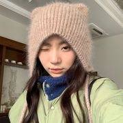 耳あて帽子  イヤーマフニット帽 　紐付き猫耳帽　韓国帽子
