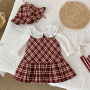 2026春新作　女の子　チェック柄　ノースリーブ　ワンピース　可愛い　おしゃれ　子供服　帽子付き　格子