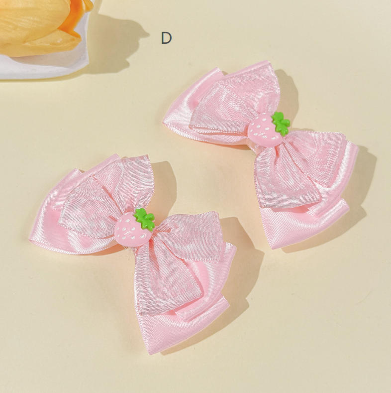 2個/セット かわいい リボンいちごヘアピン 髪飾り いちごヘアクリップ