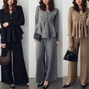 【着るだけ上品】Vネック ペプラムニット セットアップ アップ人気 ins3色春秋