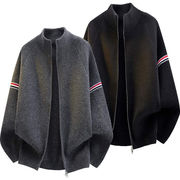 ニット カーディガン メンズ ダブルジップ ハイネック 厚手 ジャケット セーター 防寒