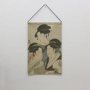浮世絵 和柄 和雑貨 タペストリー 【 喜多川歌磨 寛政三美人  】 プリント ラメ 光る生地 【 日本製 】