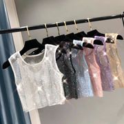 ダンサー必見トップス!スパンコールトップス ラインストーン ダンス JAZZ パーティー メッシュトップ