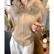 【日本倉庫即納】 ファー襟ニットカーディガン ダブルジップ