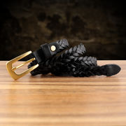 2026年新作 手編みレザーベルト トップグレイン牛革ピンバックル カジュアルレディースパンツベルト