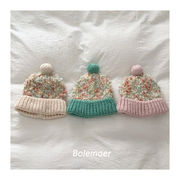 子供帽子　キッズニット帽    カラフル　ポンポン付き   韓国キッズハット