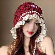 バケットハット ニット 花柄 3Dモチーフ 手編み風 レディース 防寒 小顔 冬