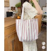 【日本倉庫即納】 トートバッグ 綿麻 ストライプ柄 韓国風