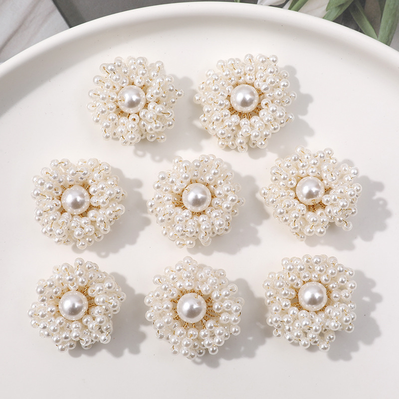 編みパール カボション デザイン パーツ お花 ハンドメイド クラフト 手芸 手作り アクセサリーパーツ 白