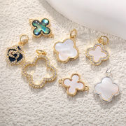 クローバー 四葉 ハワイアン ネックレストップ ハンドメイド シェルパーツ 貝殻 アクセサリーパーツ 連結