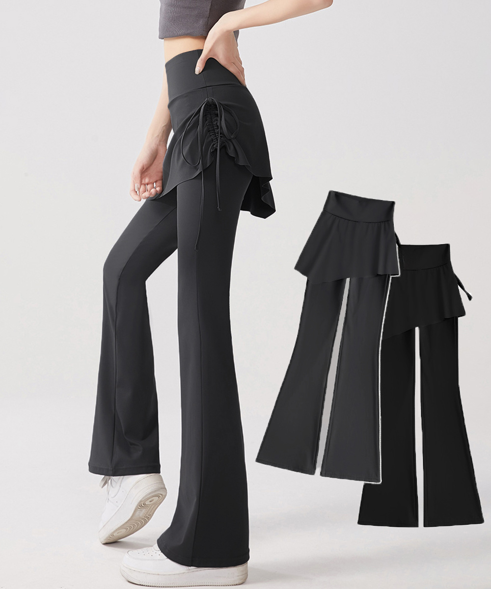 【日本倉庫即納】 ヨガパンツ スカート付きセミフレアパンツ